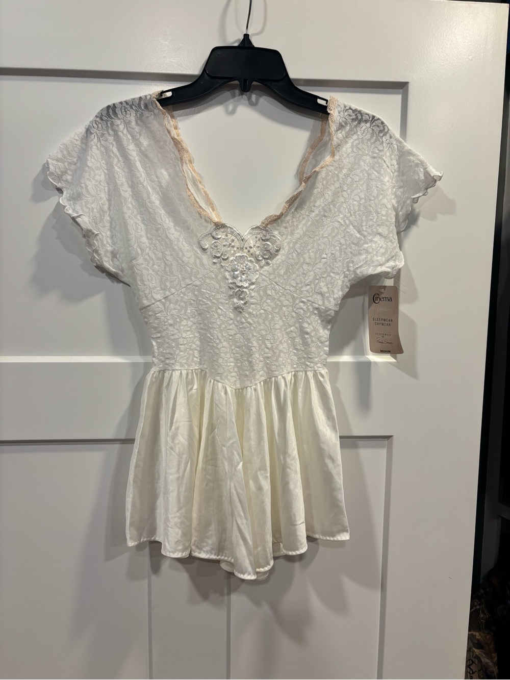 NWT Y2K Deadstock Day/Night Wear White Lace DropWaist Cinema by Pamela Vtg M